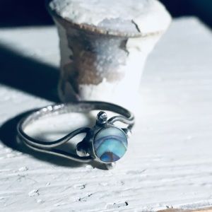 Sterling Silver blue Abalone vintage ring 5